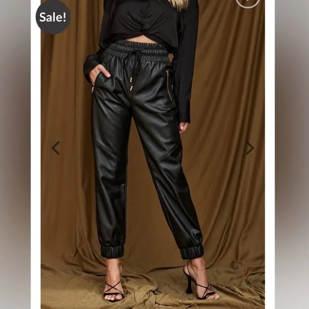 12th Tribe Black Faux Leather Pants